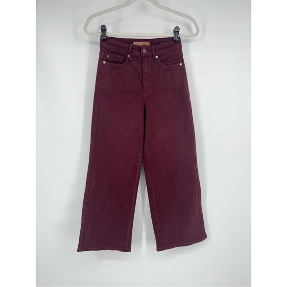 Judy Blue JB88752 Eva Garment Dyed High Rise Wide Leg Jeans Size 0/24 Maroon - Picture 2 of 9